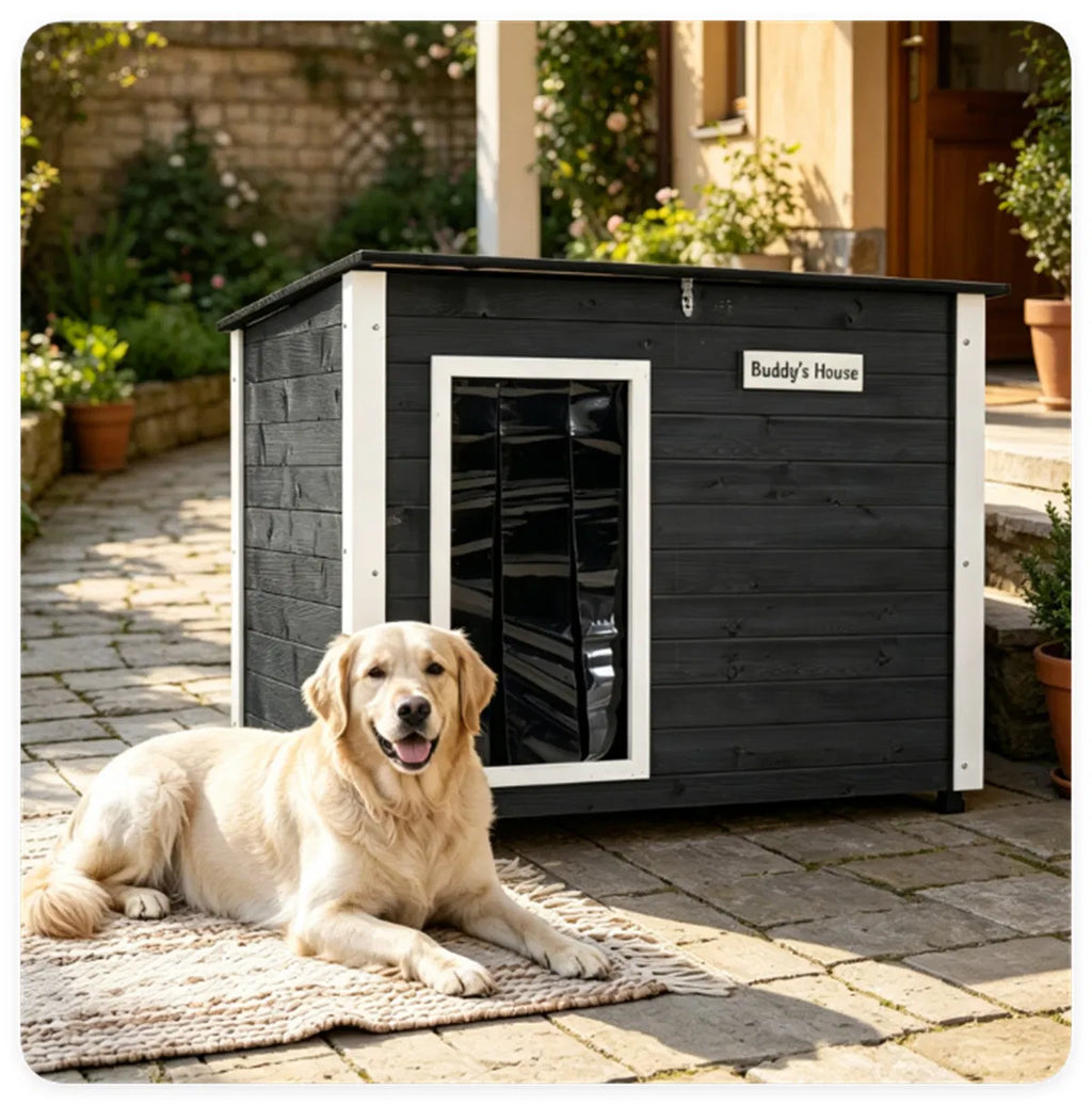 42.5" x 27" x 33.5" Outdoor Dog House with Sloped Asphalt Roof Elevated Floor - Image 3