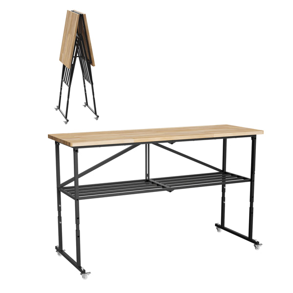 Foldable Hardwood Workbench with Adjustable Wood Top and Locking Casters - Additional Product View 9