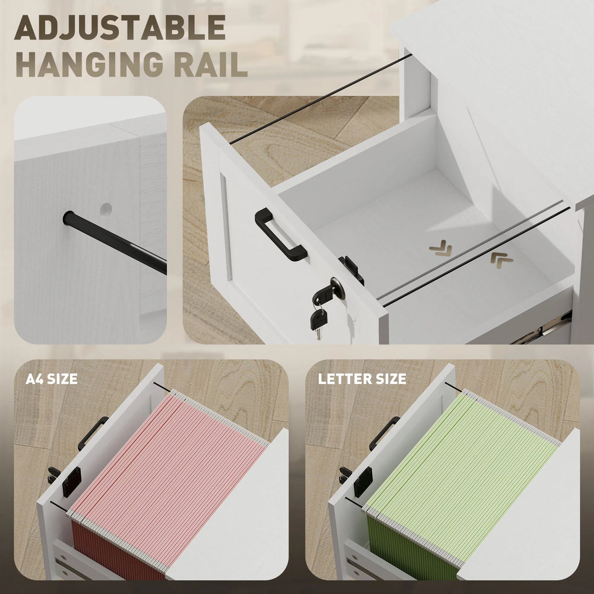 Vertical Filing Cabinet with 3 Drawers Lock File Cabinet for Home Office A4 - Image 3