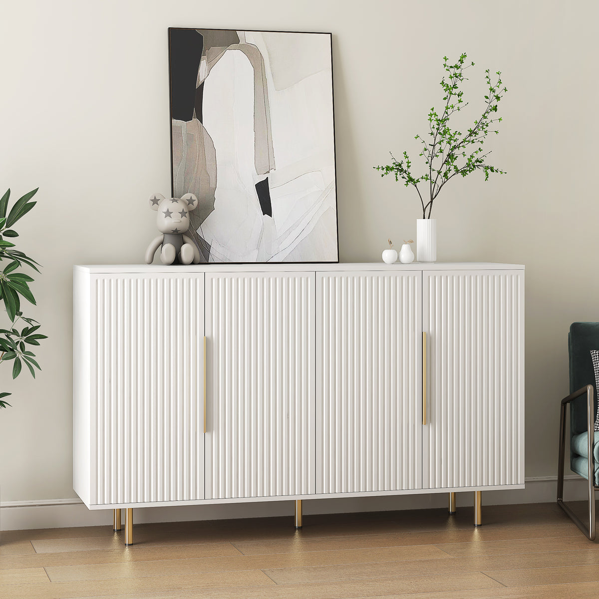 White Modern Fluted Buffet Cabinet