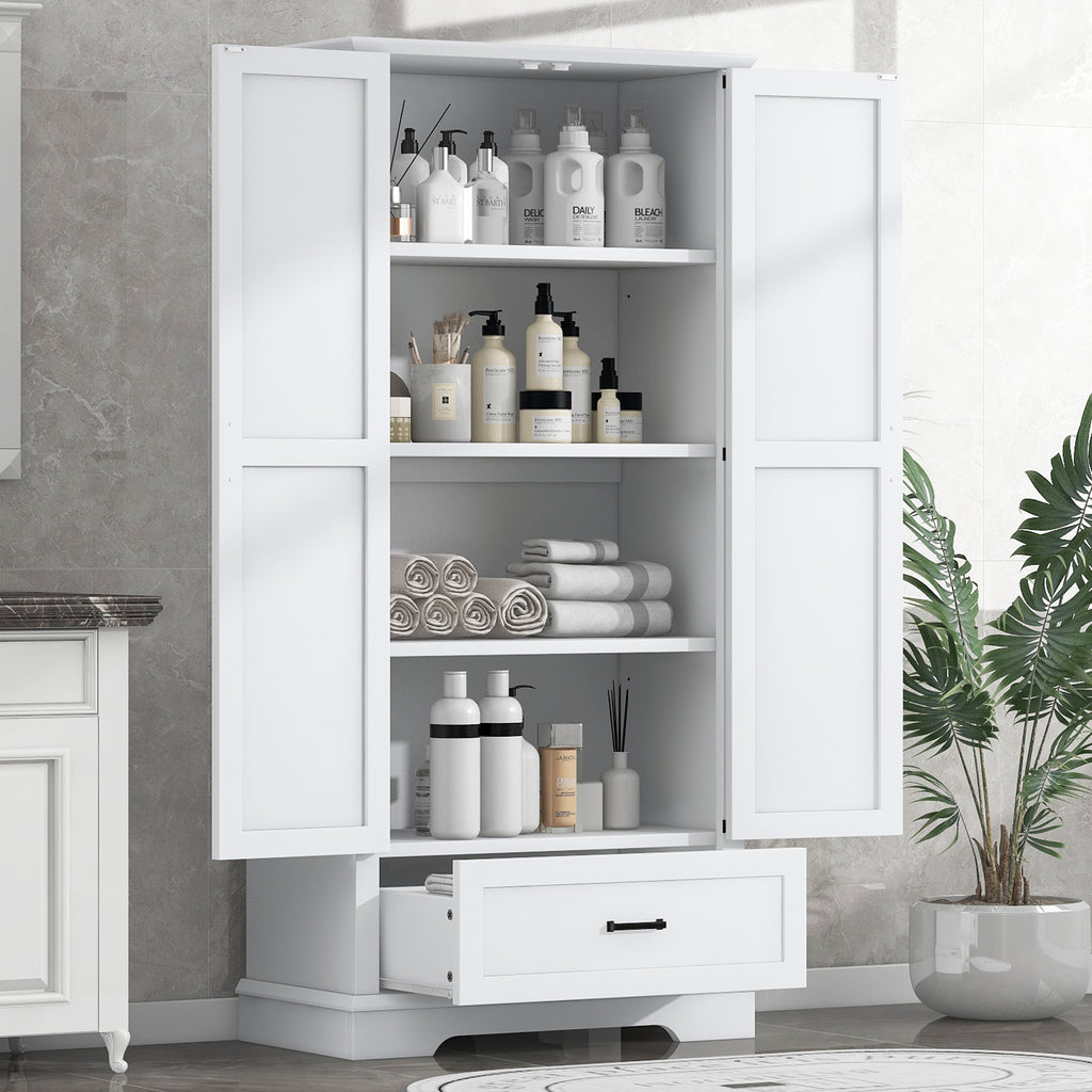 Tall White Bathroom Linen Storage Cabinet