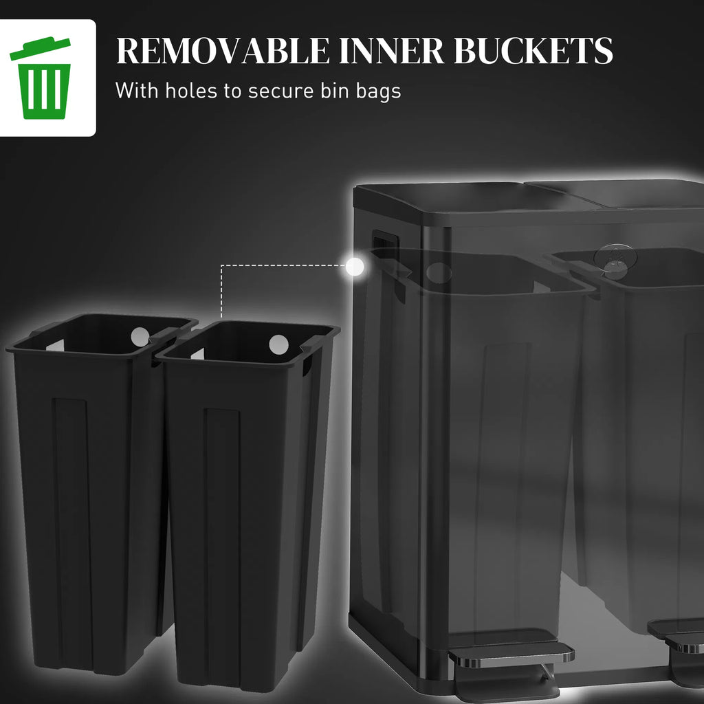 Dual Garbage Bin Soft Close Trash Can with Foot Pedal 2 x 20 Liter Garbage