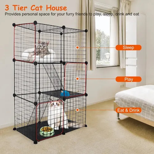 3 Tier Cat Playpen Cage Metal Indoor Cat House Detachable Kitten House with 3 - Image 2