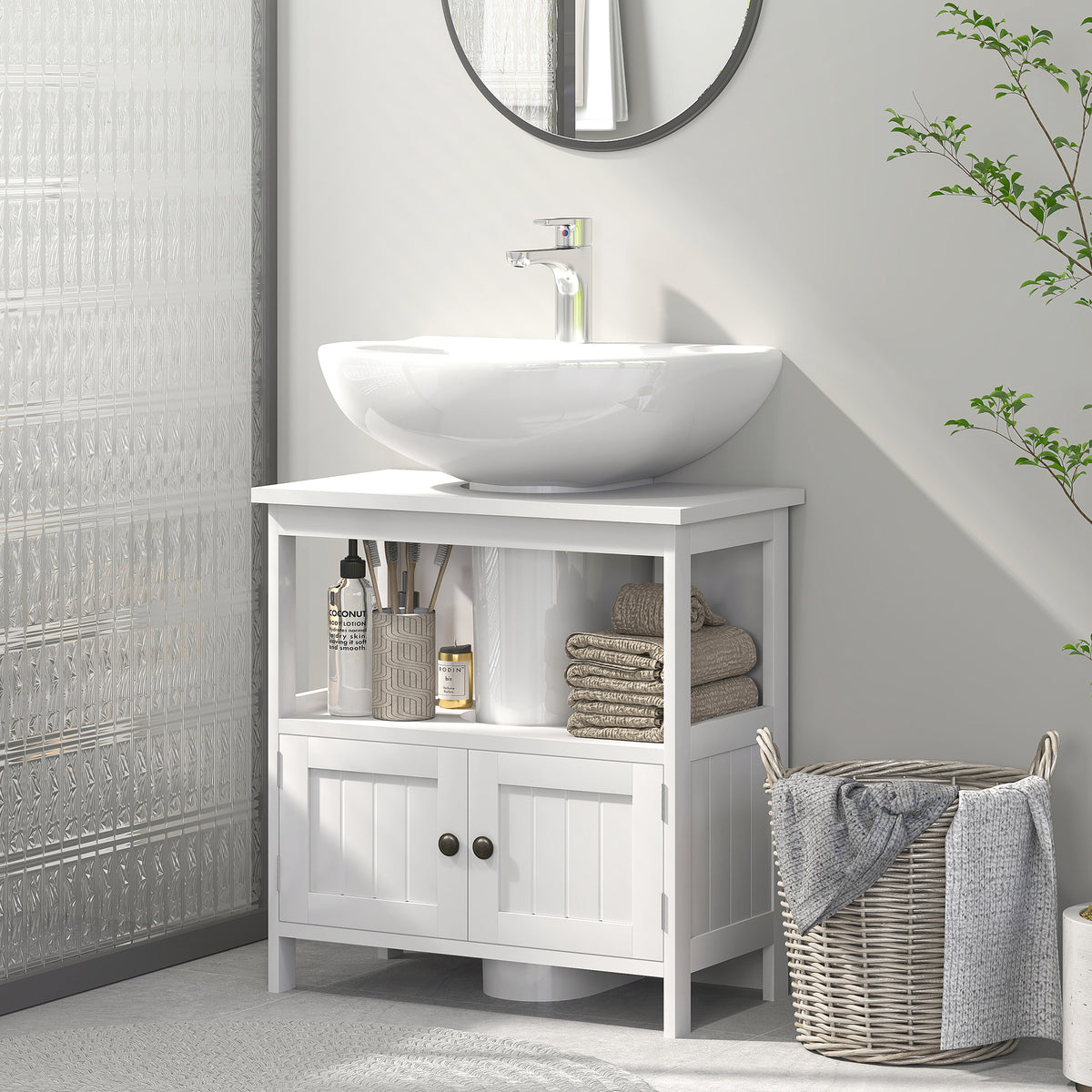 Pedestal Sink Storage Cabinet Bathroom Under With Doors And Open Shelf Vanity - Main View