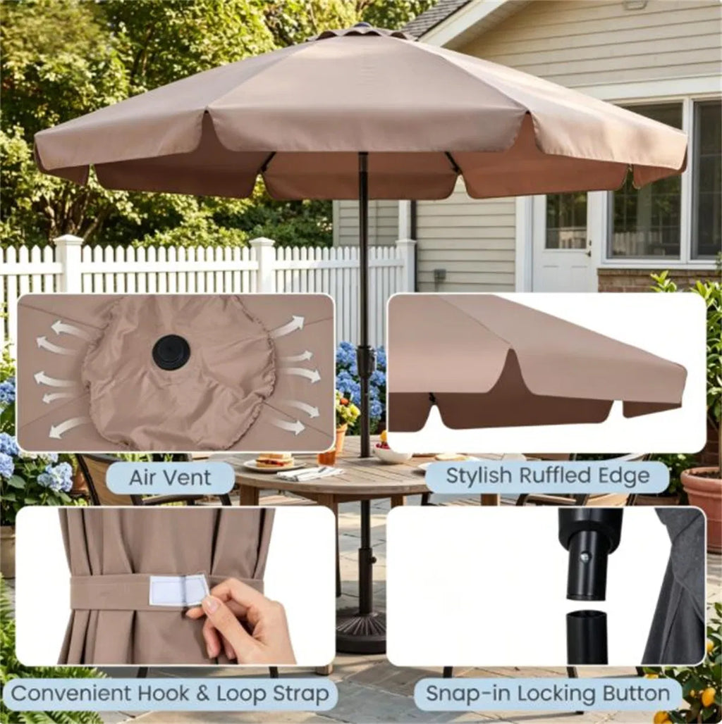 Brown 10ft Scalloped Patio Umbrella with PushButton Tilt Vented Outdoor Market - Image 2