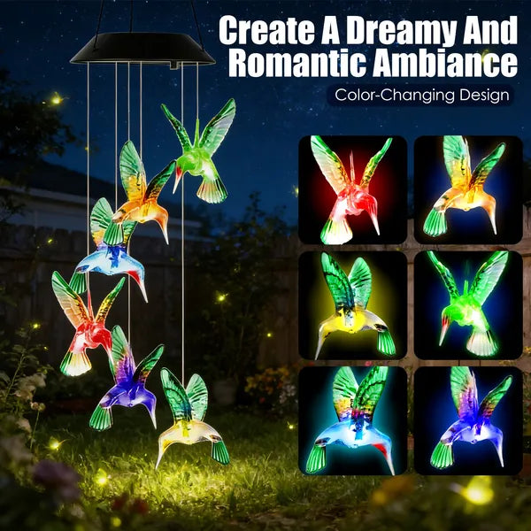 2PCS Hummingbird Solar Wind Chimes With Color Changing LED Lights Waterproof
