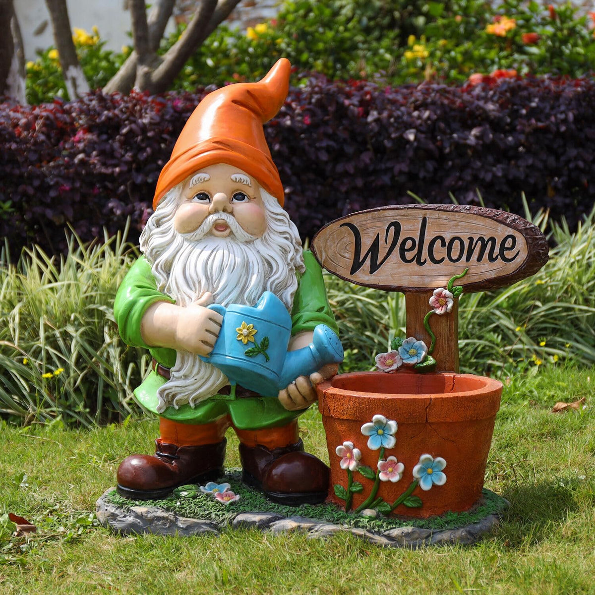 Outdoor Garden Sculpture Gnome Flower Pot Planter Unique Yard Statue