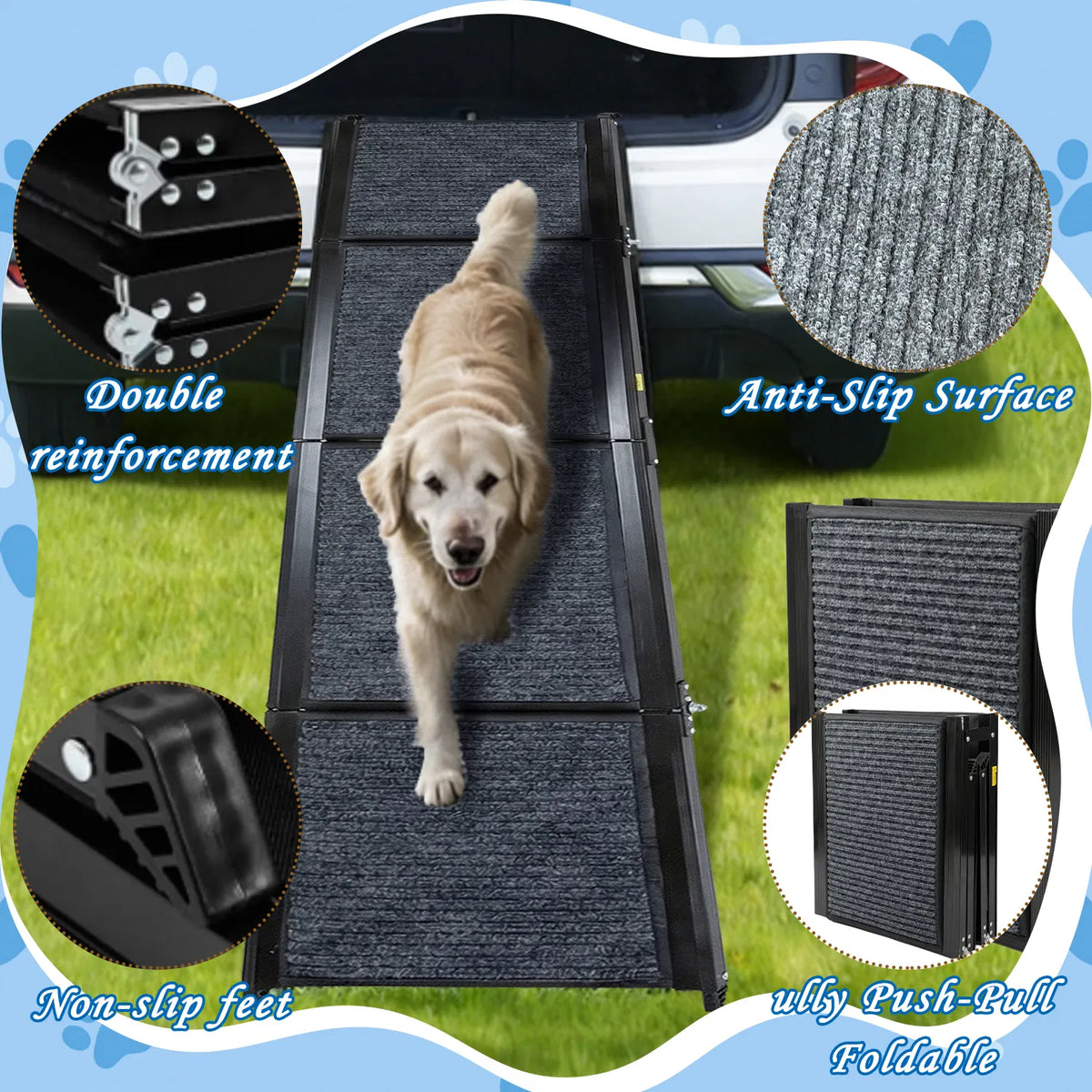 71" Long & 19" Wide Folding Dog Ramp for Car SUV & Truck Portable Pet Ramp - Image 3
