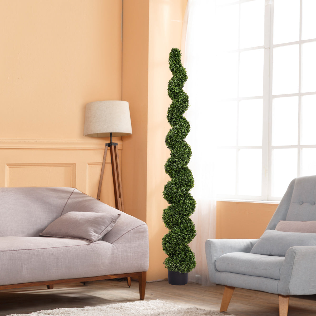 7FT Spiral Topiary Trees Artificial Outdoor Faux Boxwood Plants Large Twisted - Image 3