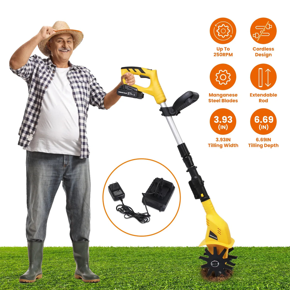 20V Cordless Tiller Cultivator 250RPM Electric Garden Tiller Depth Garden - Image 4