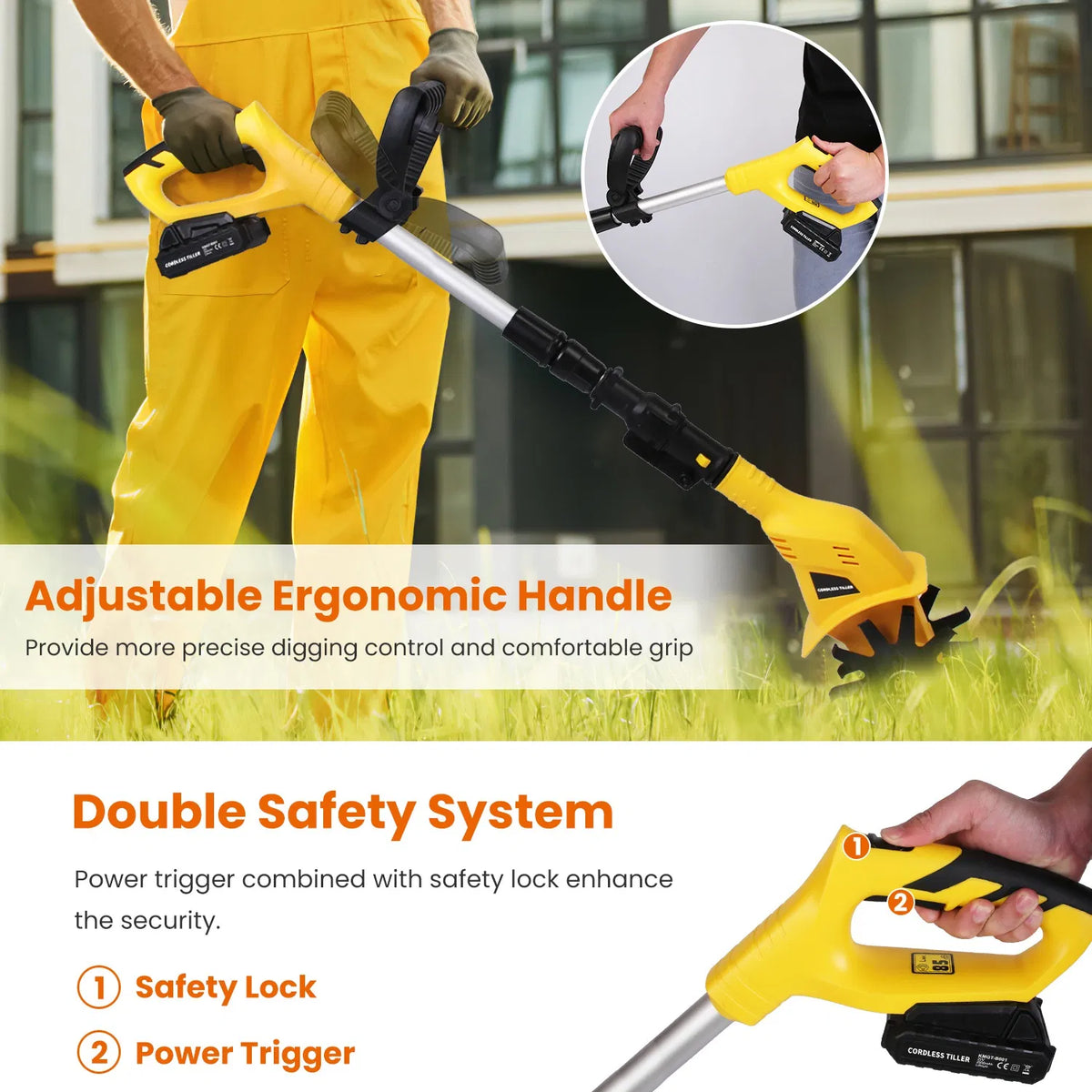 Cordless Electric Garden Tiller Cultivator With 20V Rechargeable Battery 3.93In - Image 4