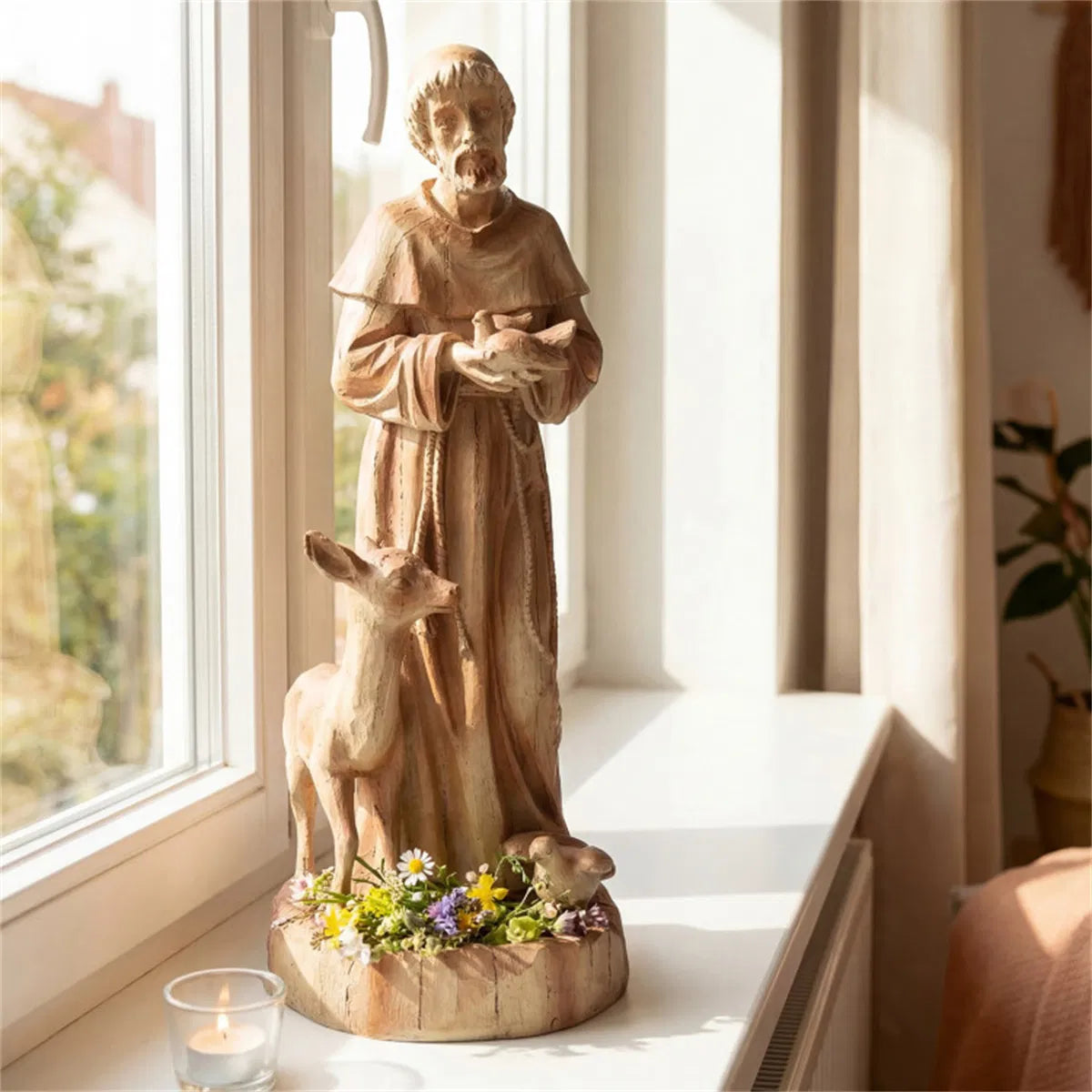 24.5" Saint Francis Statue with Built in Bird Feeder Religious Garden Sculpture