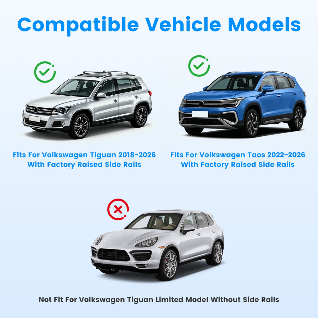 Roof Rack Cross Bars Fit For Tiguan 2018 Taos 2022 With Raised Side Rails