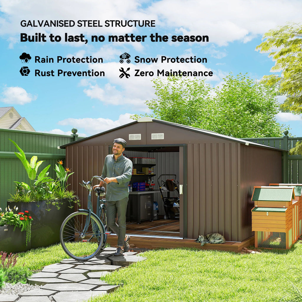 11' x 13' Garden Storage Shed Metal Tool Storage House Foundation Kits - Image 2