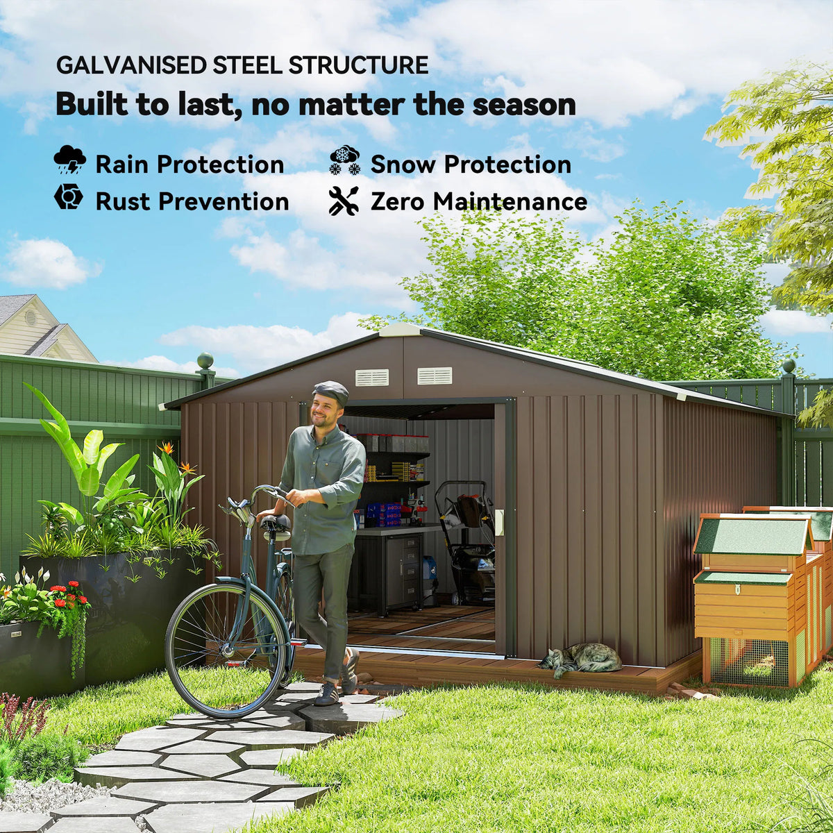 11' x 13' Garden Storage Shed Metal Tool Storage House Foundation Kits - Image 2