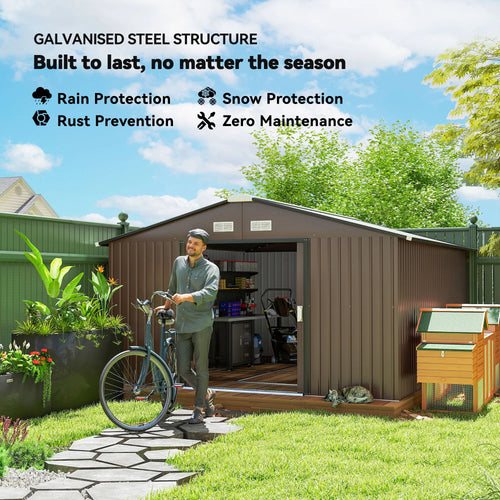 11' x 13' Garden Storage Shed Metal Tool Storage House Foundation Kits - Image 2