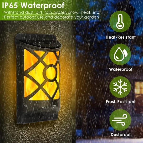 Flame Solar Lights Outdoor 96 LEDs Waterproof Flickering Flame Wall Mount Lamp - Image 5