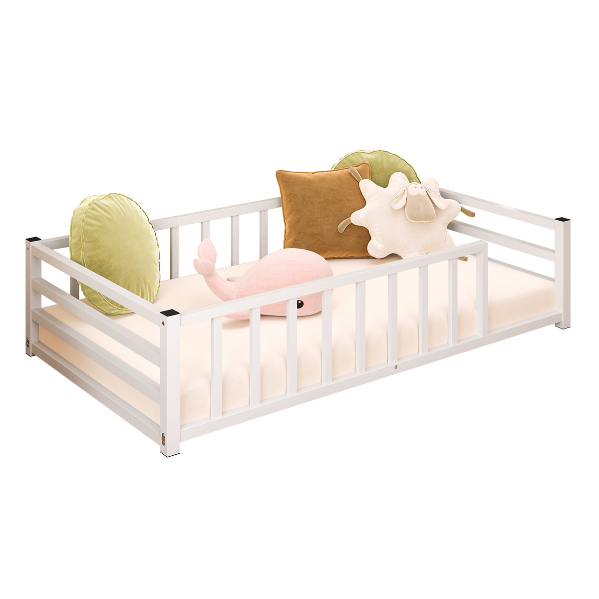 Twin Size Floor Bed Low Profile Metal Platform with Heavy Duty Guardrails No - Image 5