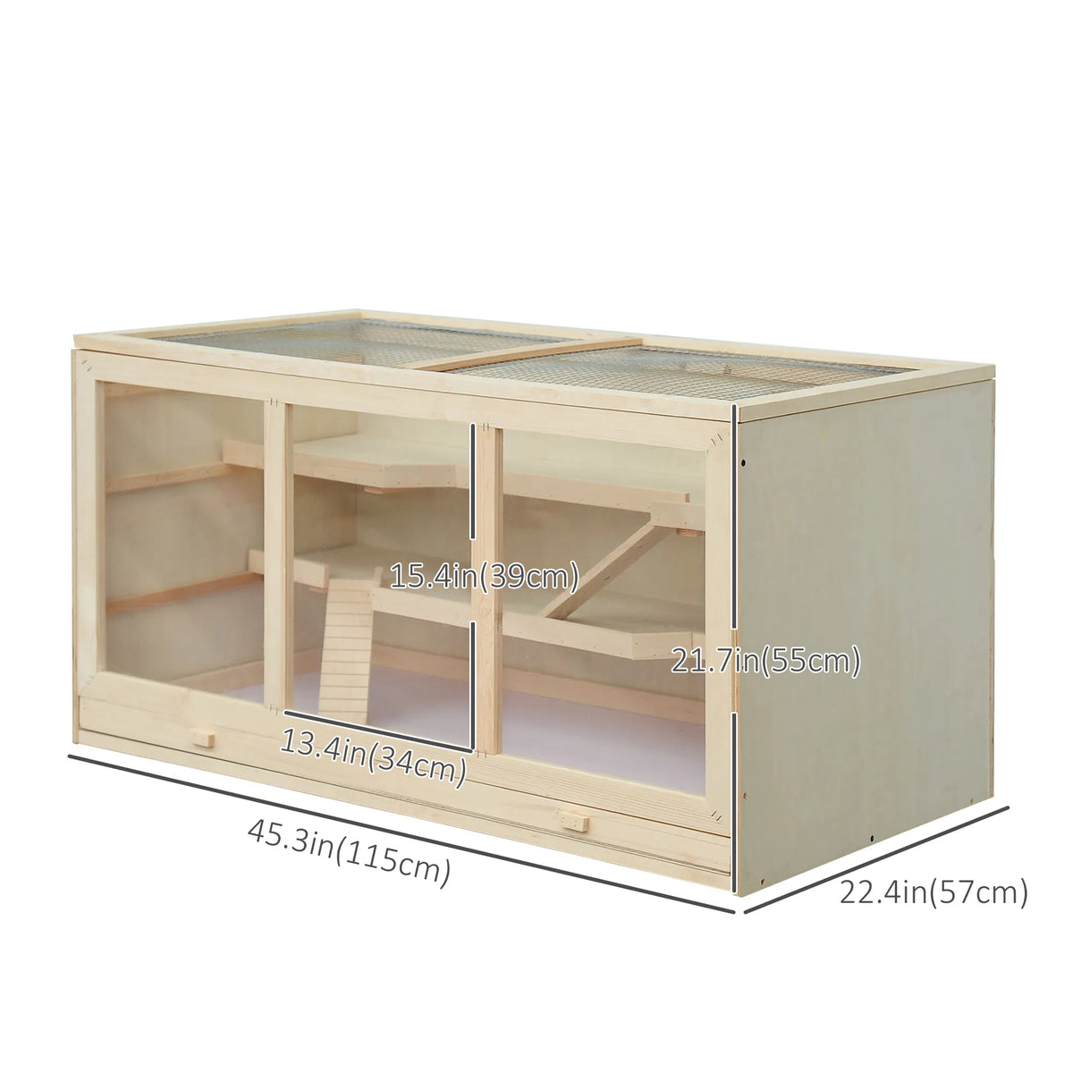 Wooden Hamster Cage Rat Cage with Slide Tray Natural Wood - Image 3