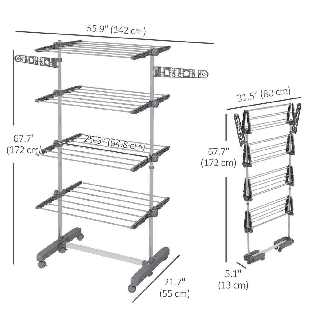 Garment Drying Rack Stainless Steel Folding Clothes Hanging Rack with Side - Image 5