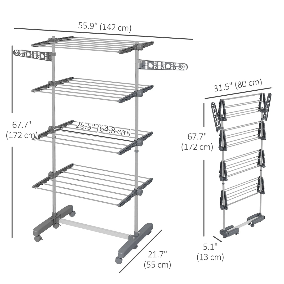 Garment Drying Rack Stainless Steel Folding Clothes Hanging Rack with Side - Image 5
