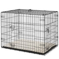 30" Dog Crate with 2 Doors Folding Metal Dog Cage with Soft Cushion Removable
