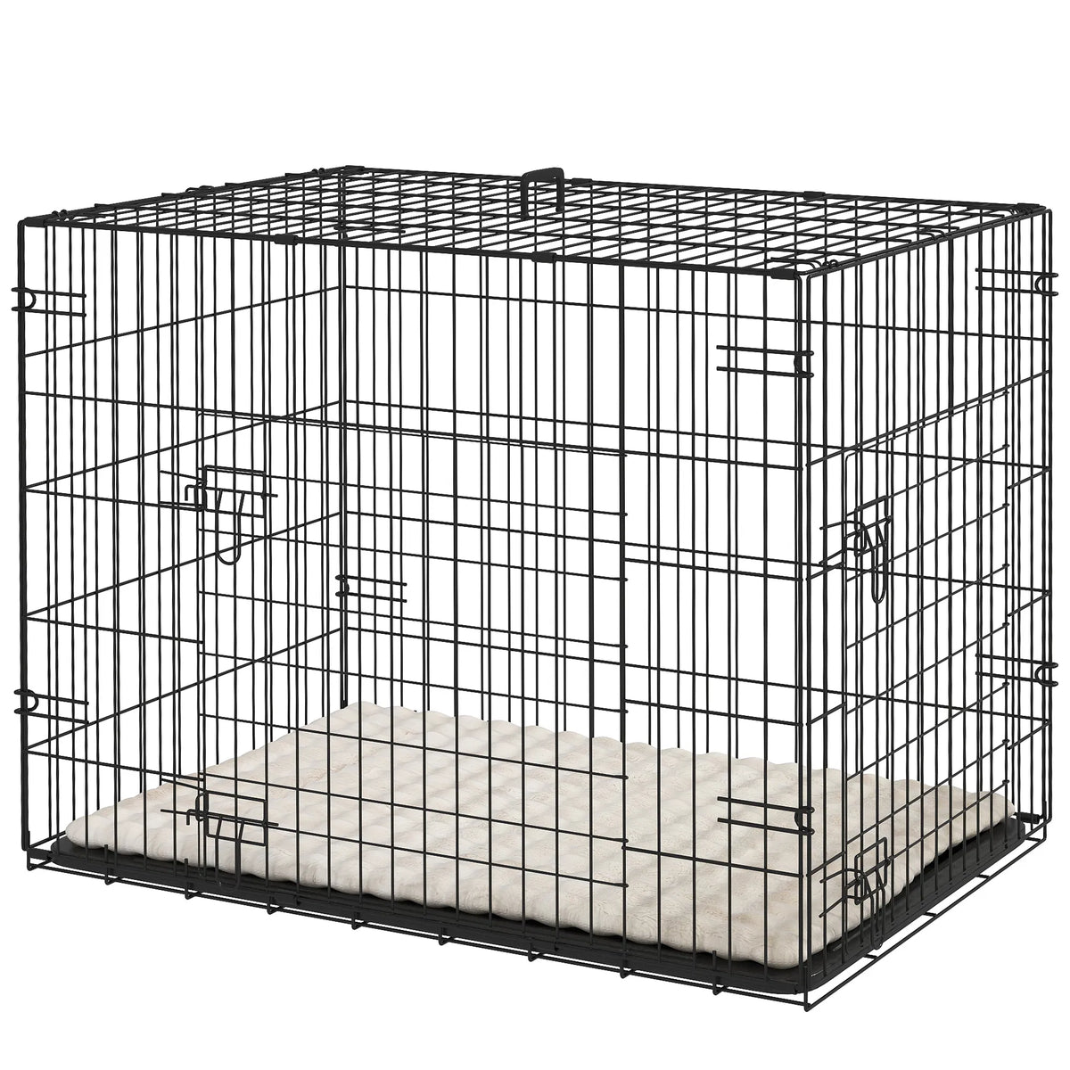 30" Dog Crate with 2 Doors Folding Metal Dog Cage with Soft Cushion Removable