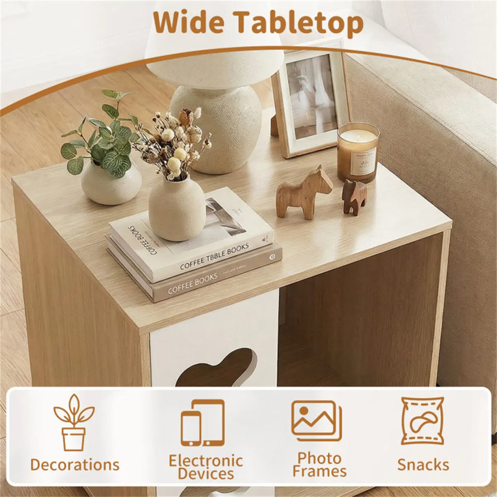 Cat Dog House Bed Side Table Wooden Condo With Bone Shape Window And Thick - Image 4