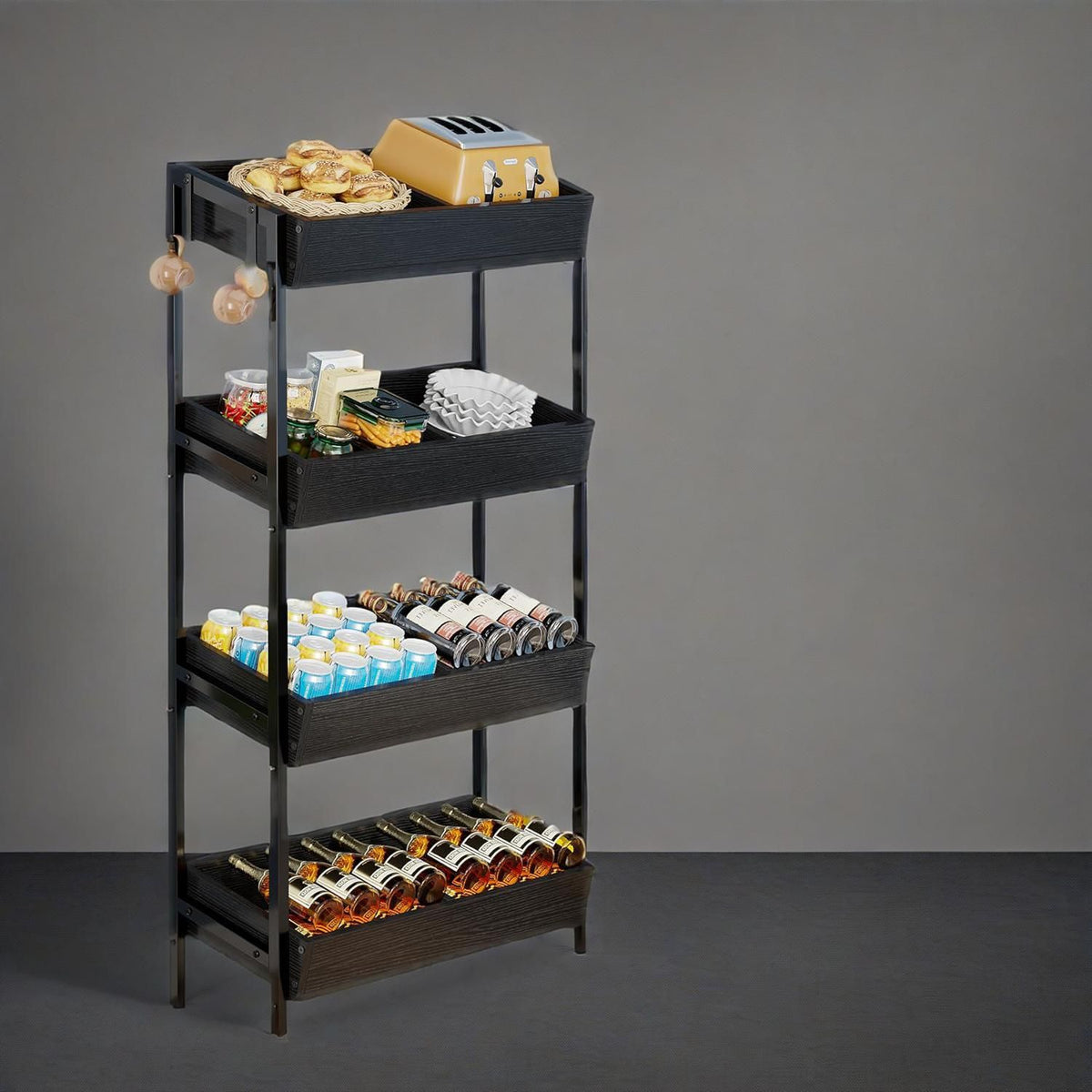 Wood Fruit And Vegetable Basket Stand Rack For Kitchen Office Store - Image 3