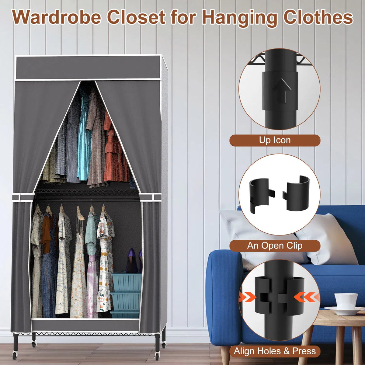 2 Tier Clothing Rack With Cover Portable Wardrobe Closet Covered Garment Rack