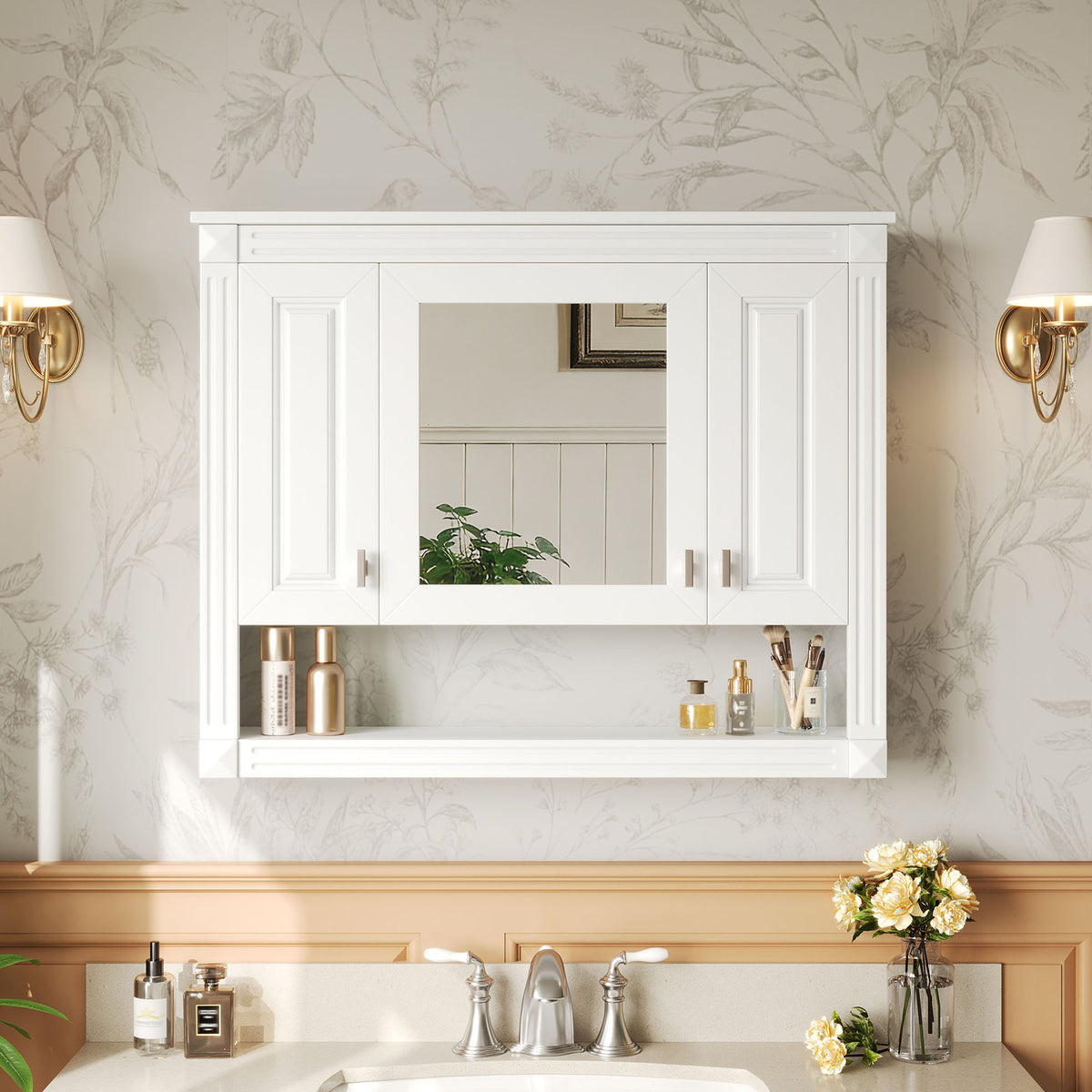35-Inch Mirrored Bathroom Wall Storage Cabinet