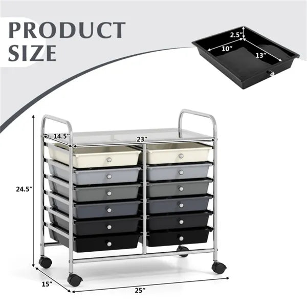 12 Drawer Rolling Storage Cart 2 Row 10 Storey Multicolor Drawers 4 Wheels - Image 3