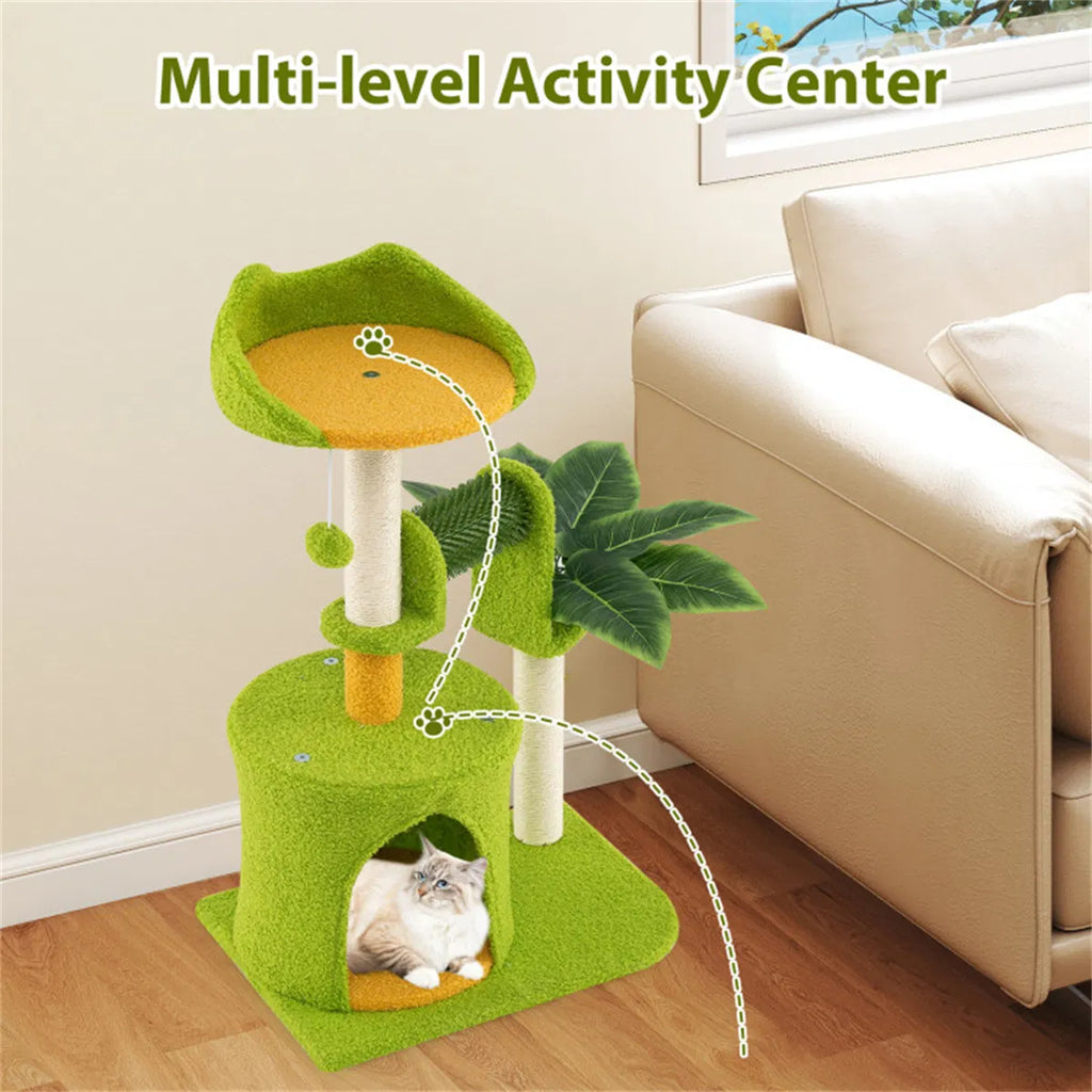 Cat Tree 22LBS Capacity Palm Tree Design with Self Groomer & Scratching Posts - Image 4