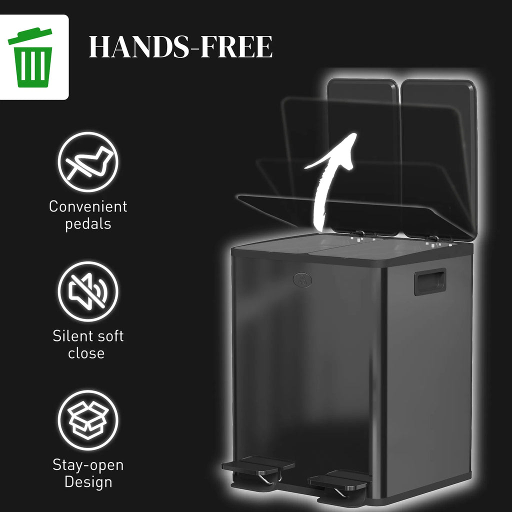 Dual Garbage Bin Soft Close Trash Can with Foot Pedal 2 x 20 Liter Garbage - Image 5