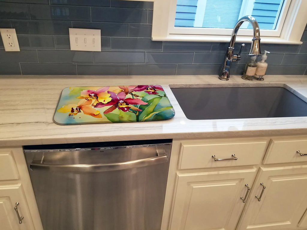 Orchids in Watercolor Dish Drying Mat Absorbent Dish Drying Mat Pad for Kitchen - Image 3