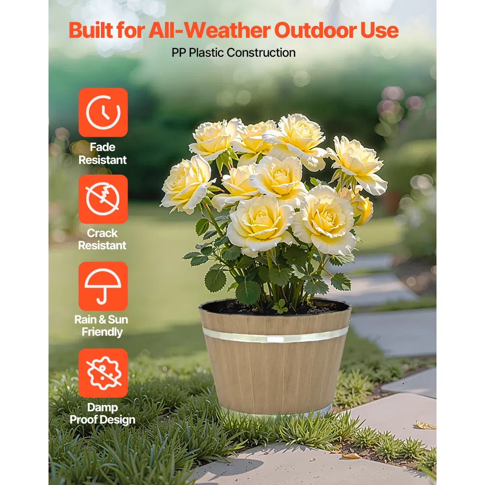 Set of 4 Large 11.81 inch Whiskey Barrel Style Planters with Drainage Holes - Image 5