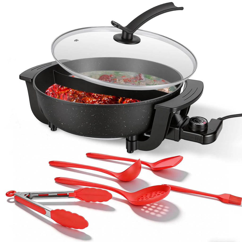 6L Electric Hot Pot with Divider 1100W Dual Flavor Pot Shabu Shabu Pot