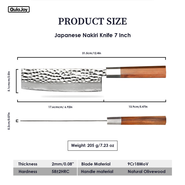 Qulajoy Nakiri Knife 7 Inch Hammered Japanese Vegetable Knife 9cr18mov Mirror - Image 2