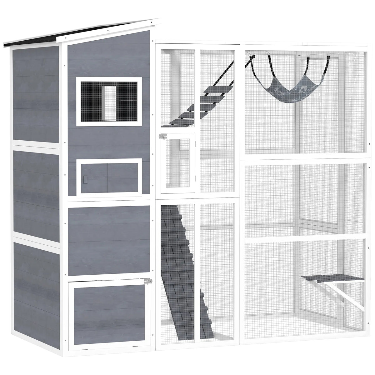 76" Catio Outdoor Cat Enclosure with Cat Condo Jumping Platforms Ladder - Image 2