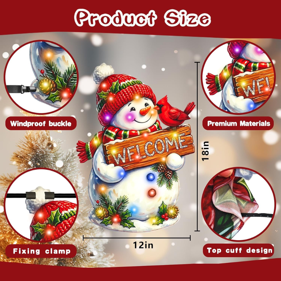 Lighted Christmas Garden Flag Snowman Holiday Decor 12x18 In - Image 5