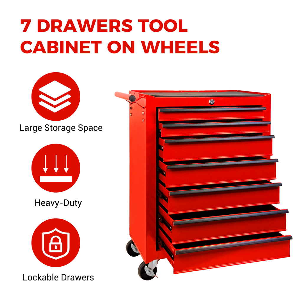 7 Drawer Rolling Tool Storage Cabinet With Detachable Top Tool Box Universal - Image 5