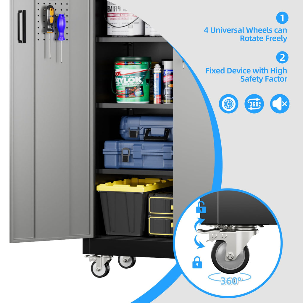 Aobabo Upgrade 71Hinchx32inchWx16inchD Metal Garage Storage Cabinet With Wheels - Image 4