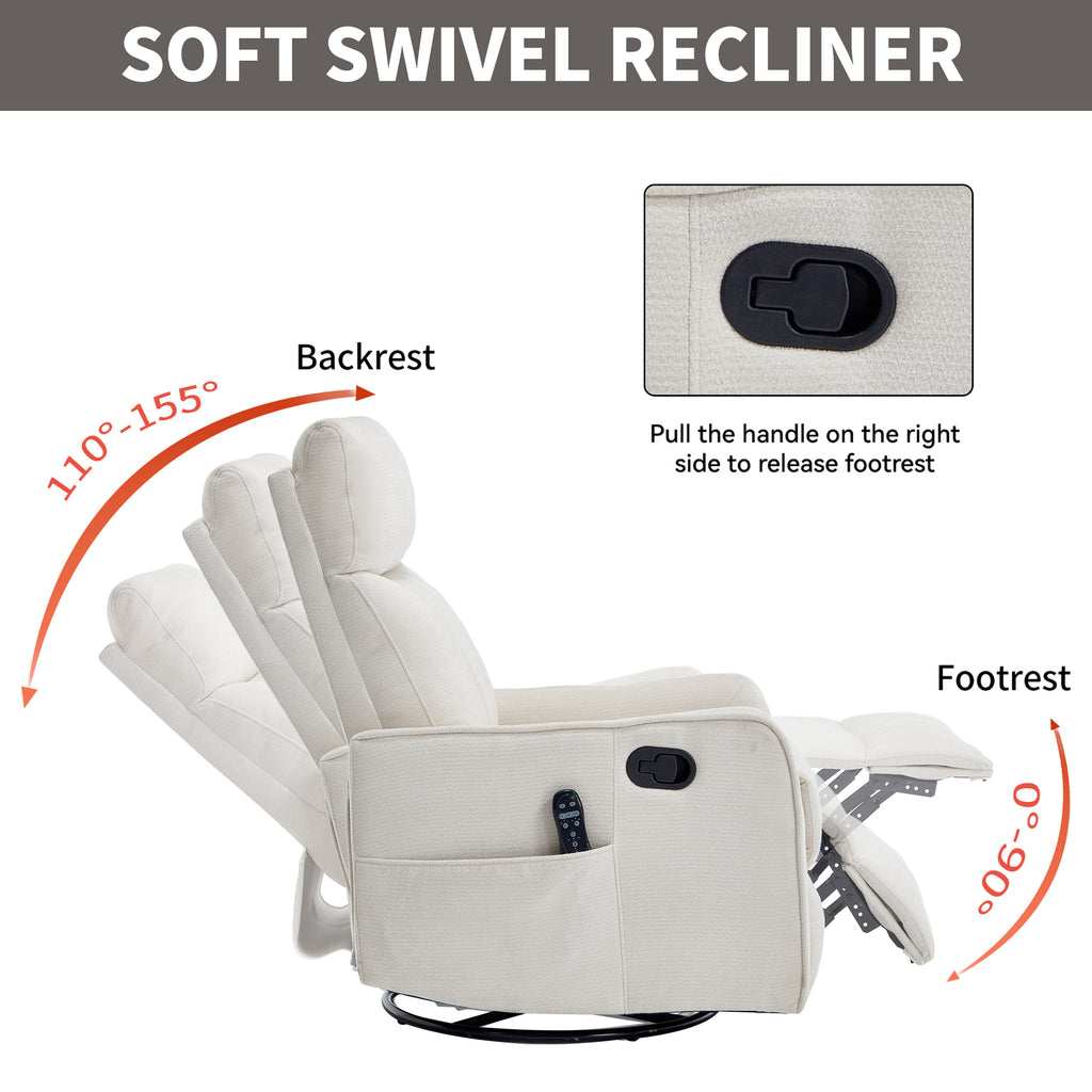 Beige Heat Massage Manual Recliner Chair with Rocker and Swivel in Fabric for - Image 3