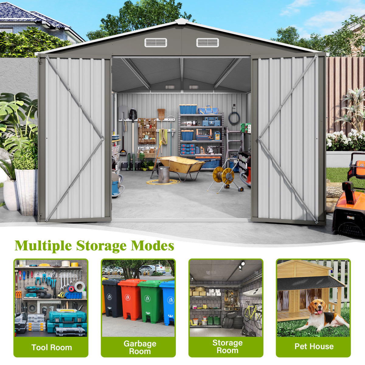 10x14 FT Outdoor Metal Storage Shed Durable Garden Shed With Three Lockable - Image 5