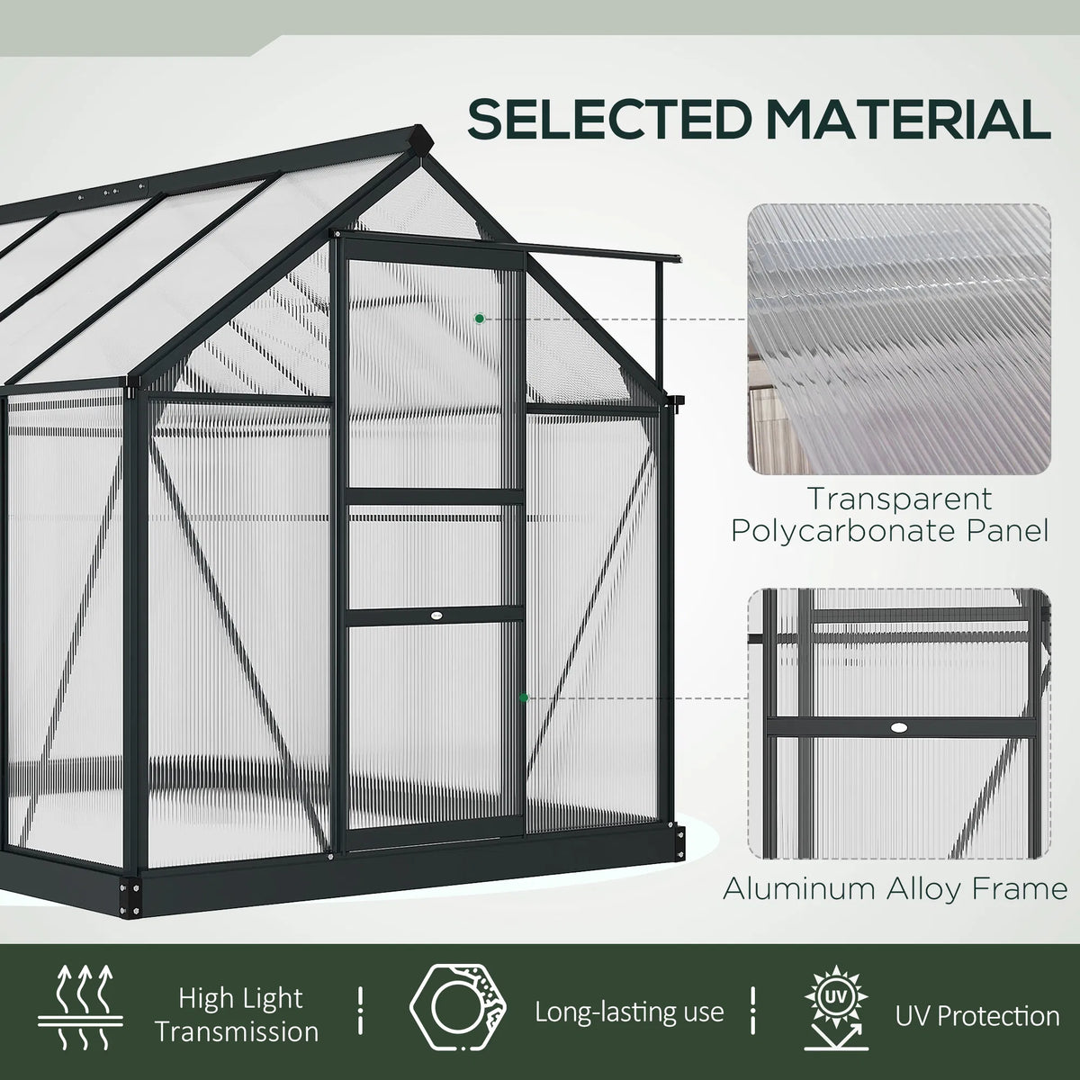Greenhouse Garden Green House Outdoor Greenhouse Kit PC Board with Sliding - Image 5