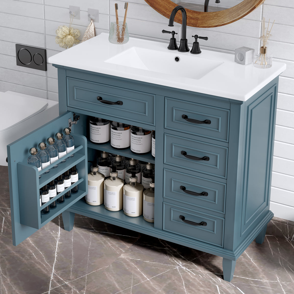 36-Inch Blue Gray Bathroom Vanity with Ceramic Sink