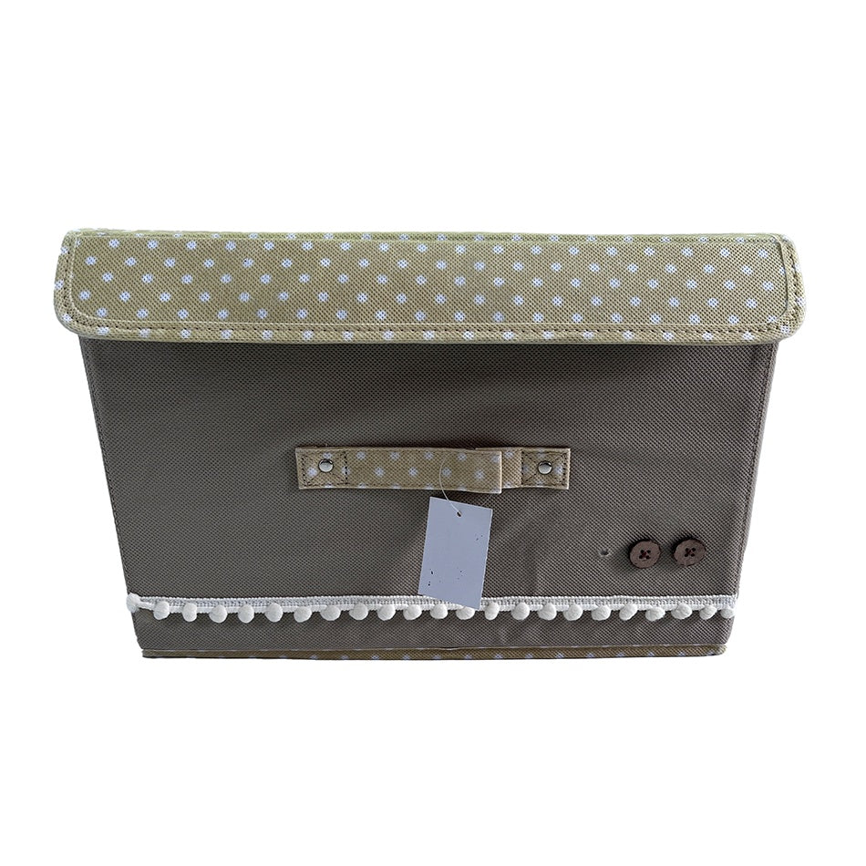 beige foldable fabric storage cube with lid front view