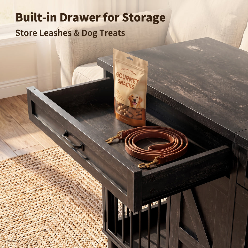 Dog Crate Furniture TV Stand In Wooden Kennel With Storage Drawers Large Cage - Image 3