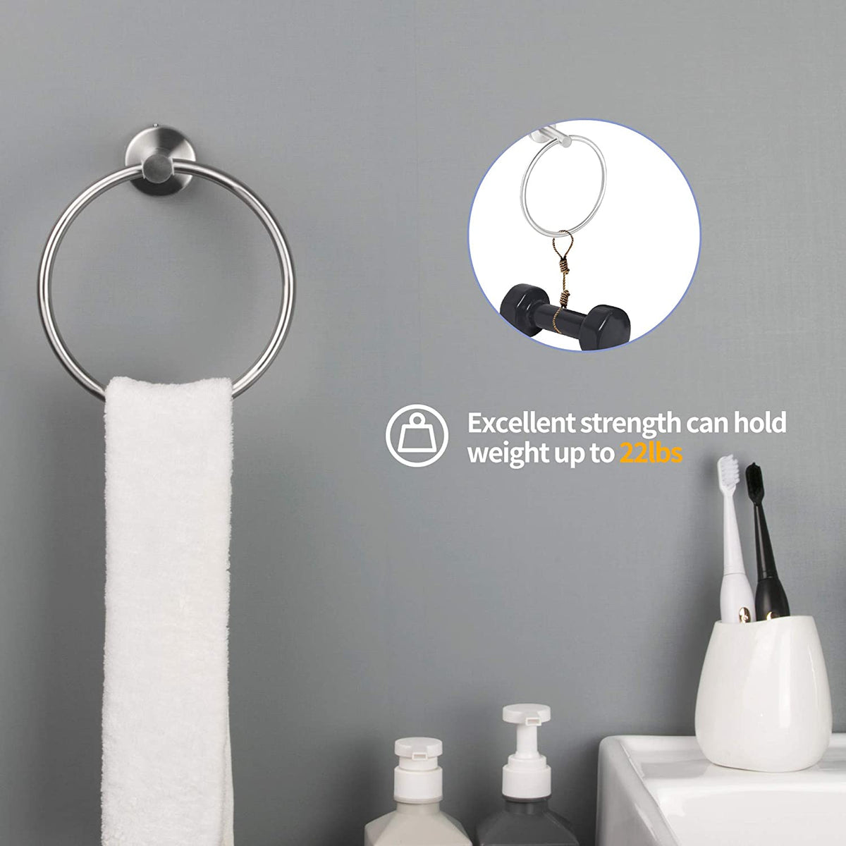 4 Piece Stainless Steel Bathroom Towel Rack Set Wall Mount Brushed Nickel - In-Use and Feature Display