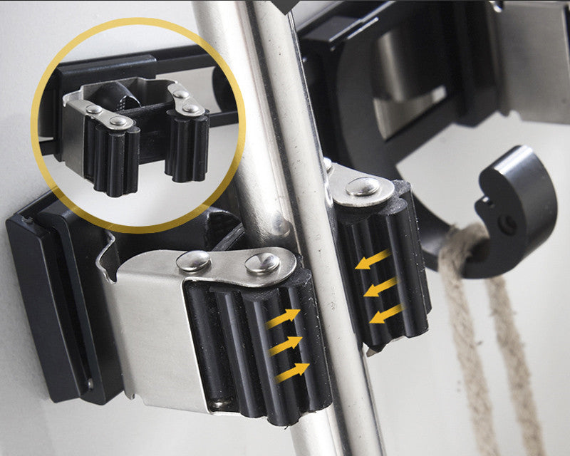 black wall mount mop clip packaging and components